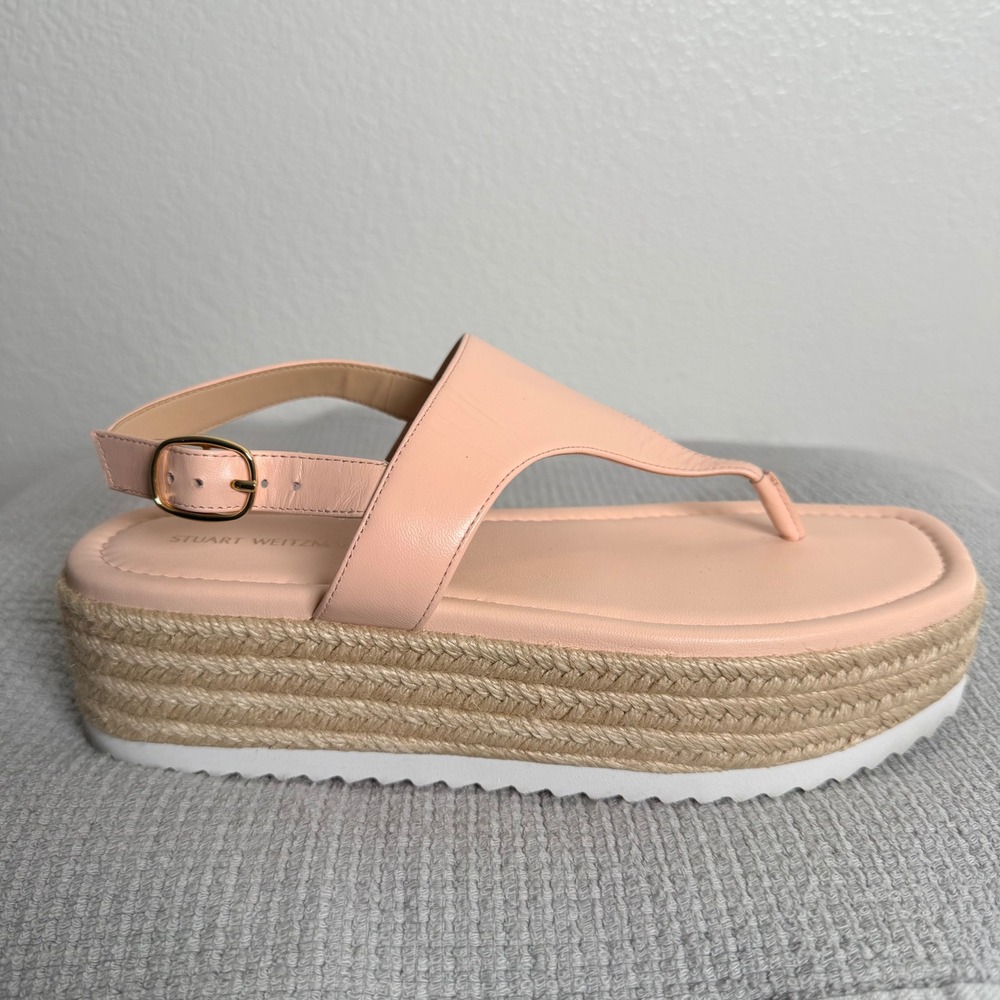 Stuart Weitzman Pink Leather Espadrille Platform Thong Sandals Size 7B Mel